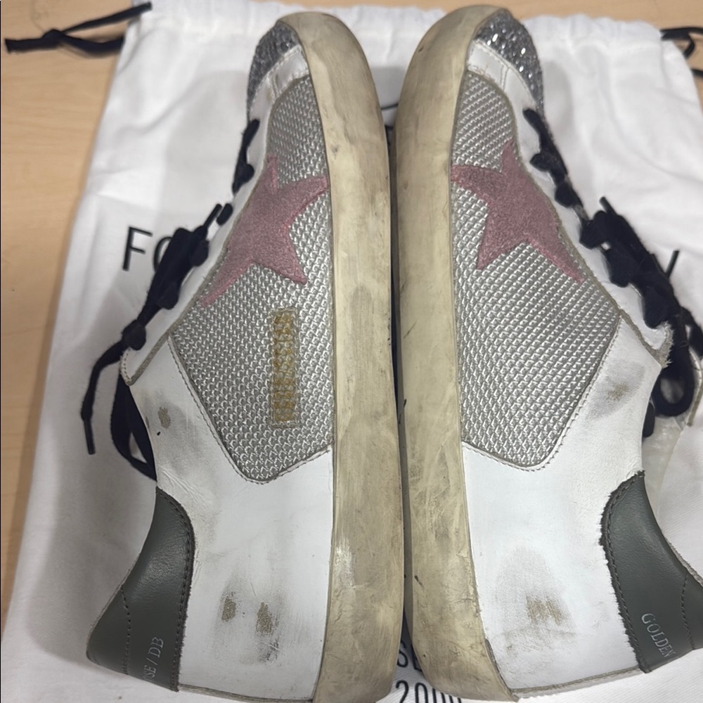 Golden Goose White and Pink Sneakers with Retro Charm